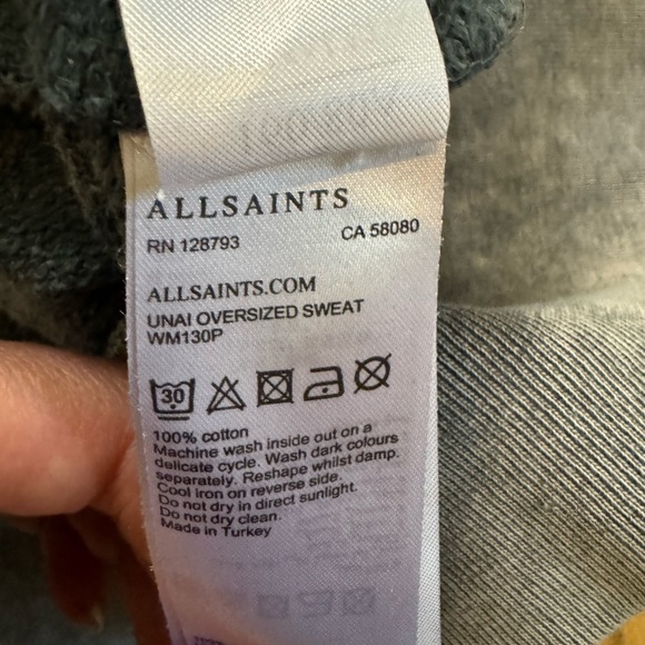 All Saints Unai washed grey cold shoulder sweatshirt S - Picture 3 of 3